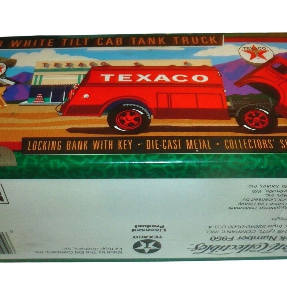 Ertl Texaco 1949 White Tilt Cab Tank Truck‎ Die-Cast Metal Locking Bank #13 F950